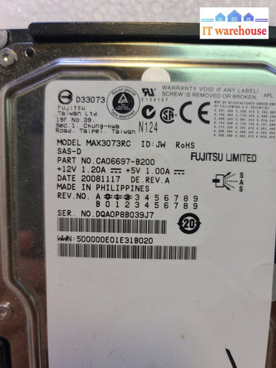- Fujitsu MAX3073RC CA06697 3.5" 15K RPM 73GB SAS HDD HARD DRIVE Tested 