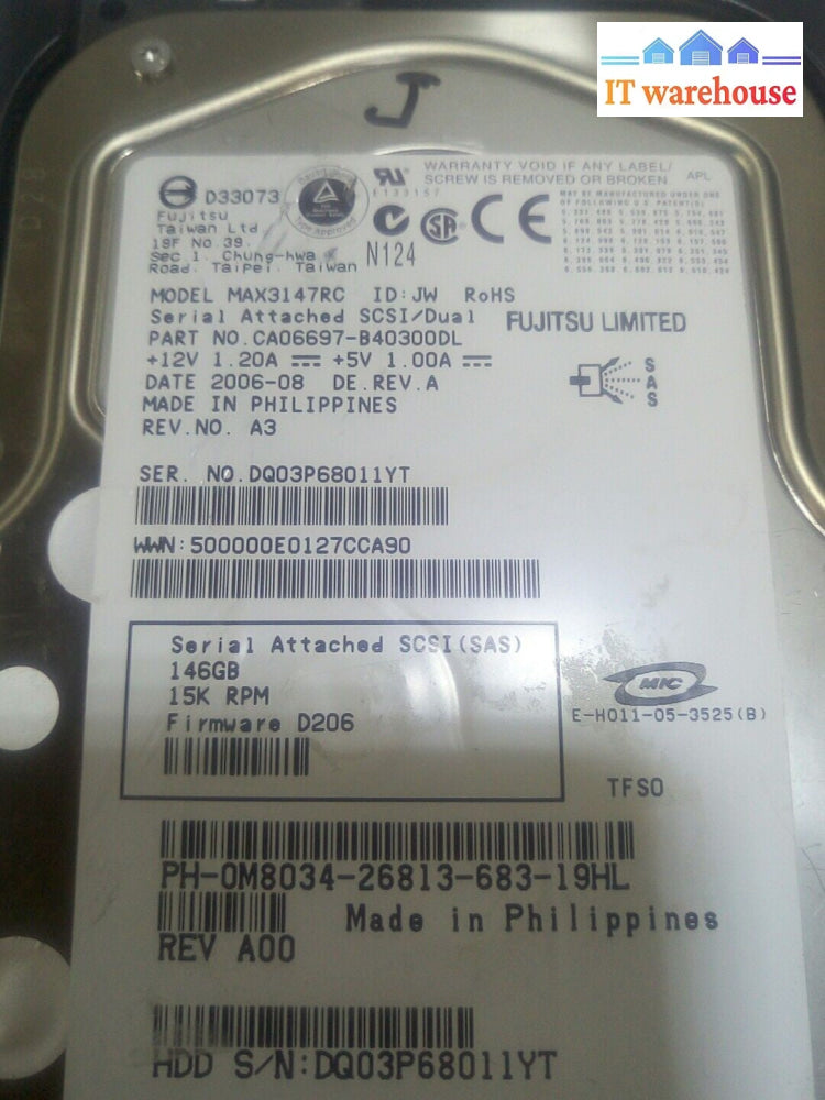 - Fujitsu MAX3147RC 146GB Internal 15000 RPM 3.5" HDD Hard Drive 0M8034