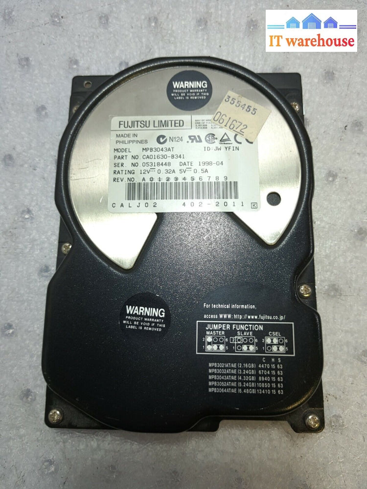 - Fujitsu Mpb3043At Pn Ca01630 4.32Gb Ide 3.5 Hard Drive Tested (26 Days Only)