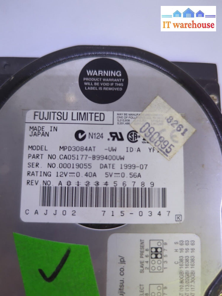 Fujitsu Mpd3084At 3.5’ Ide Hdd 8.4Gb Ultra Dma/66 5400Rpm Tested -