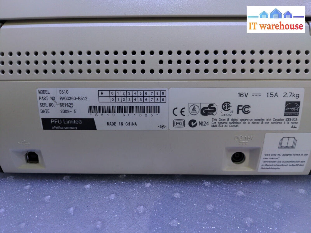 - Fujitsu Scansnap S510 Usb Color Image Document Scanner Pa03360 W/Ac Tested