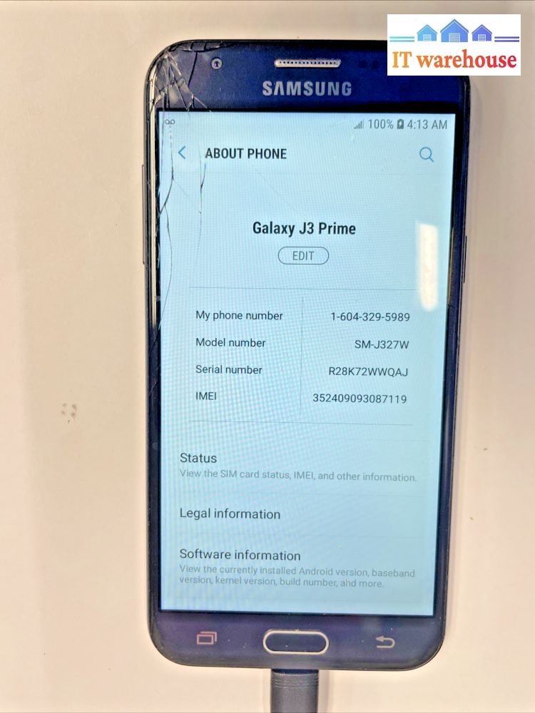 Galaxy J3 Prime   16GB with cracked screen unlocked Smartphone  TESTED  +