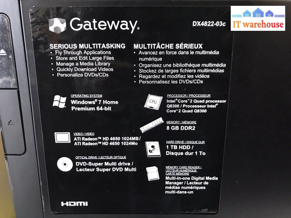 ~ Gateway Desktop DZ4822-03z, Core 2 Q8300 2.5GHz, 8GB, 1TB-HDD, GTX560, Win10H