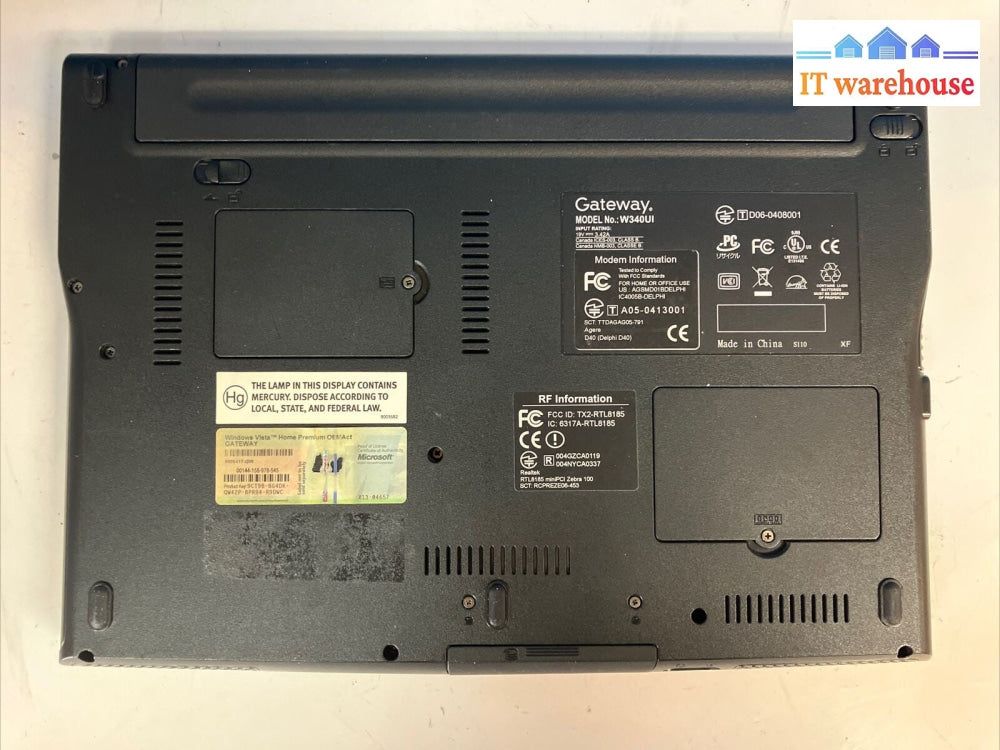 Gateway W340UI 14" Laptop Intel T2060 CPU / 1GB RAM / 100GB HDD / XP (Bad Batt)~