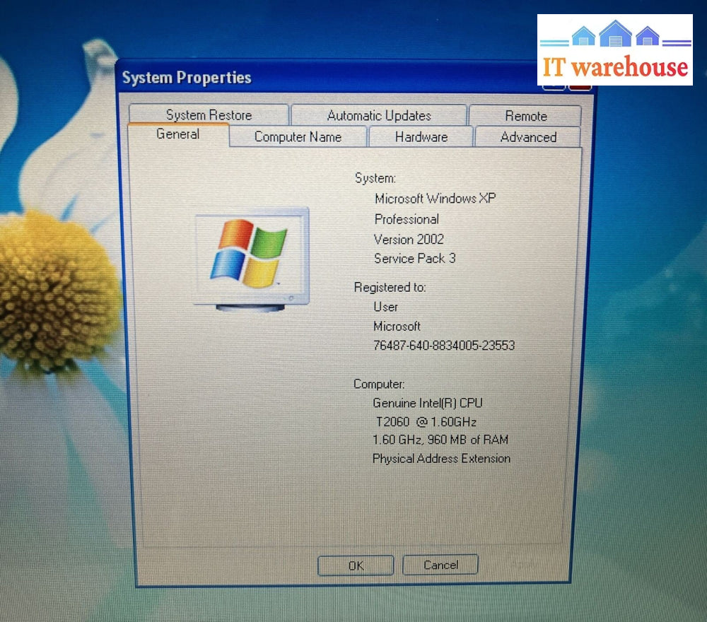 Gateway W340UI 14" Laptop Intel T2060 CPU / 1GB RAM / 100GB HDD / XP (Bad Batt)~