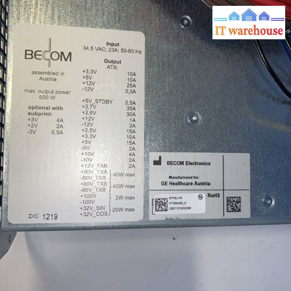 GE VOLUSON E6/E8 POWER SUPPLY RTP6C.P8 REF: KTI300426_6