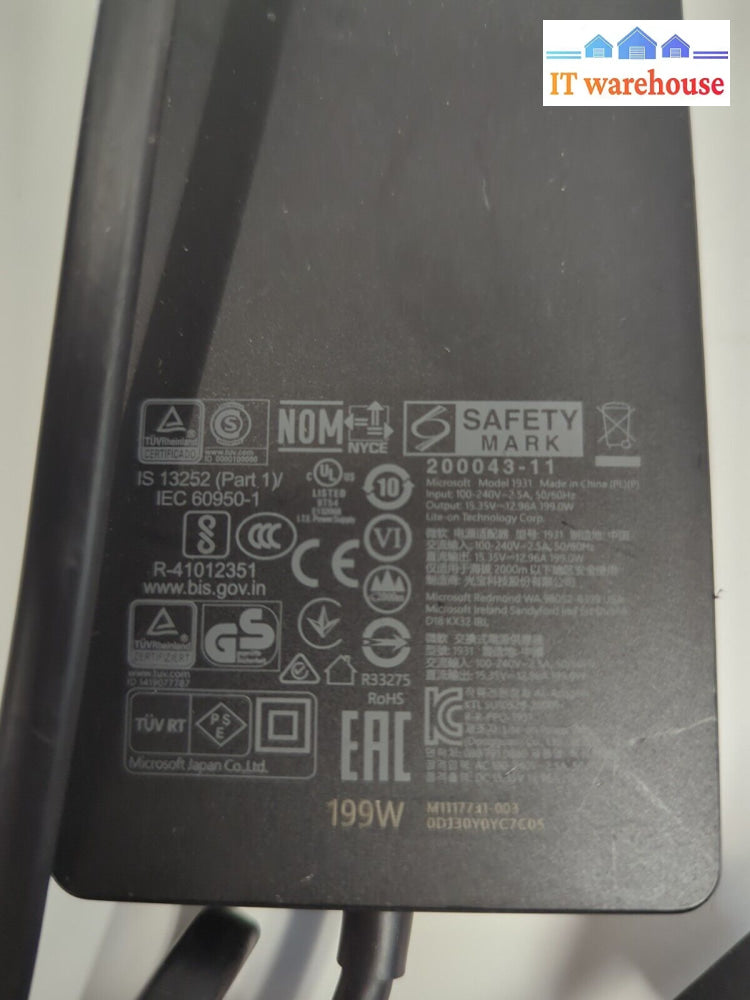 Genuine 199W Microsoft AC 15.35V 12.96A Adapter Model 1931 w/Cord
