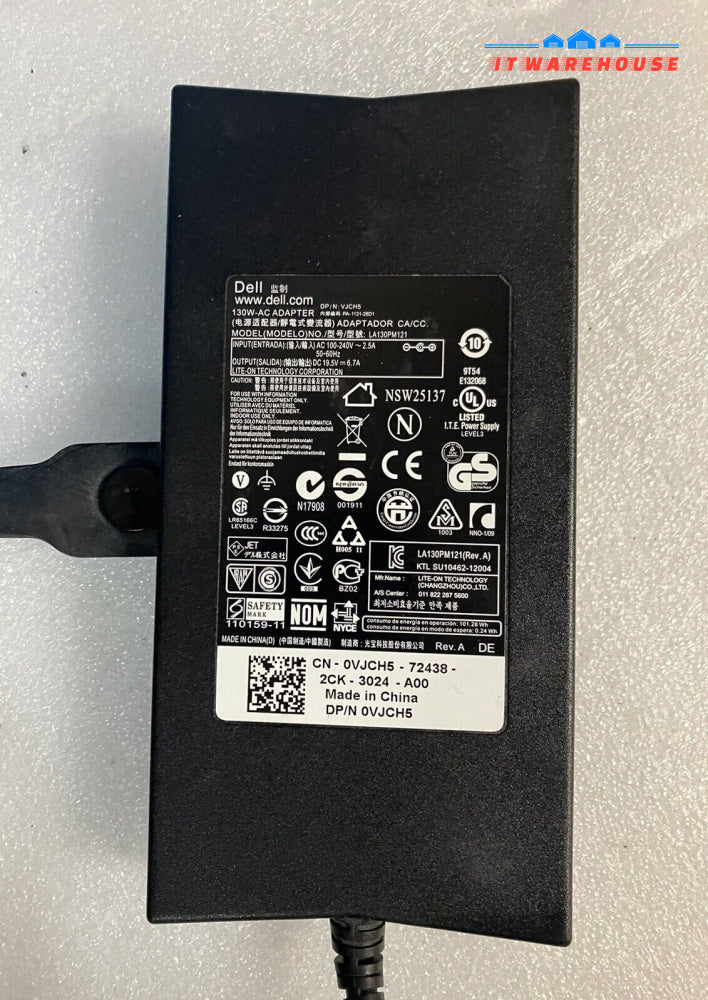Genuine DELL 19.5V 6.7A 130W Laptop AC Charger LA130PM121 VJCH5 With Cord
