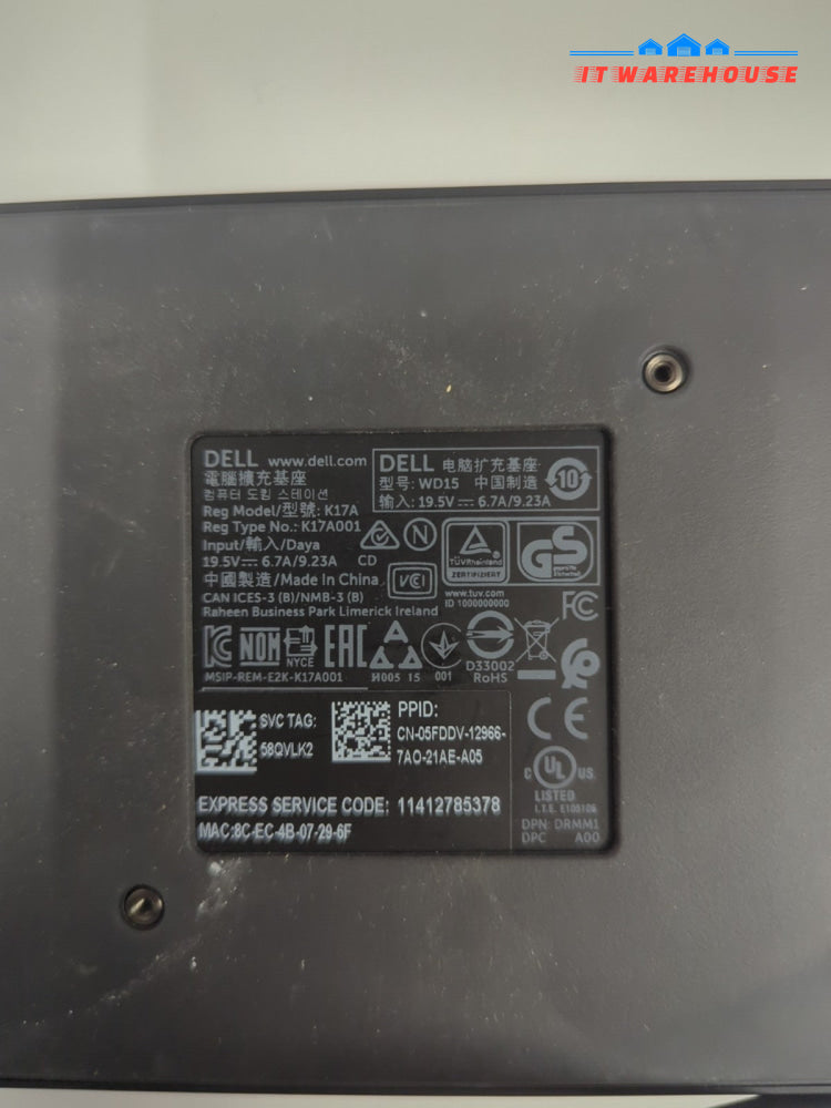 GENUINE Dell WD15 K17A USB-C Docking Station K17A001 - 05FDDV -