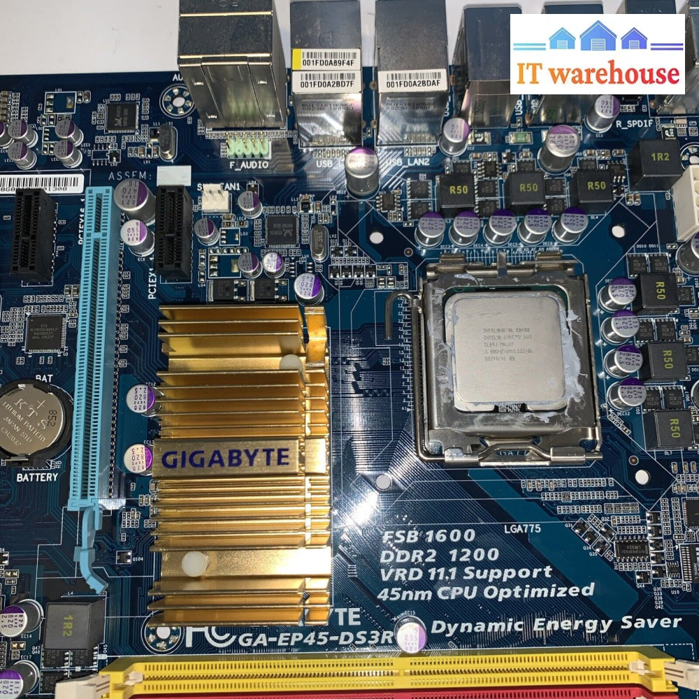 GIGABYTE GA-EP45-DS3R LGA 775 ATX Intel Motherboard with E8400 CPU