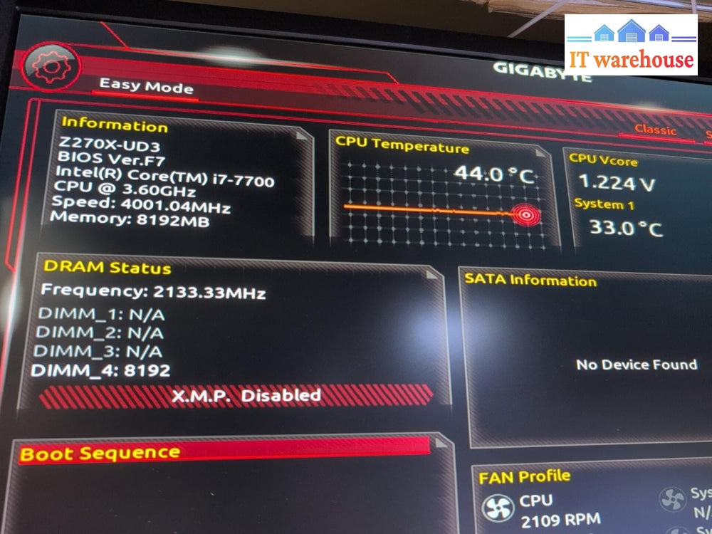 Gigabyte GA-Z270X-UD3 DDR4 USB3.1 LGA 1151 ATX Motherboard With i7-7700 CPU -