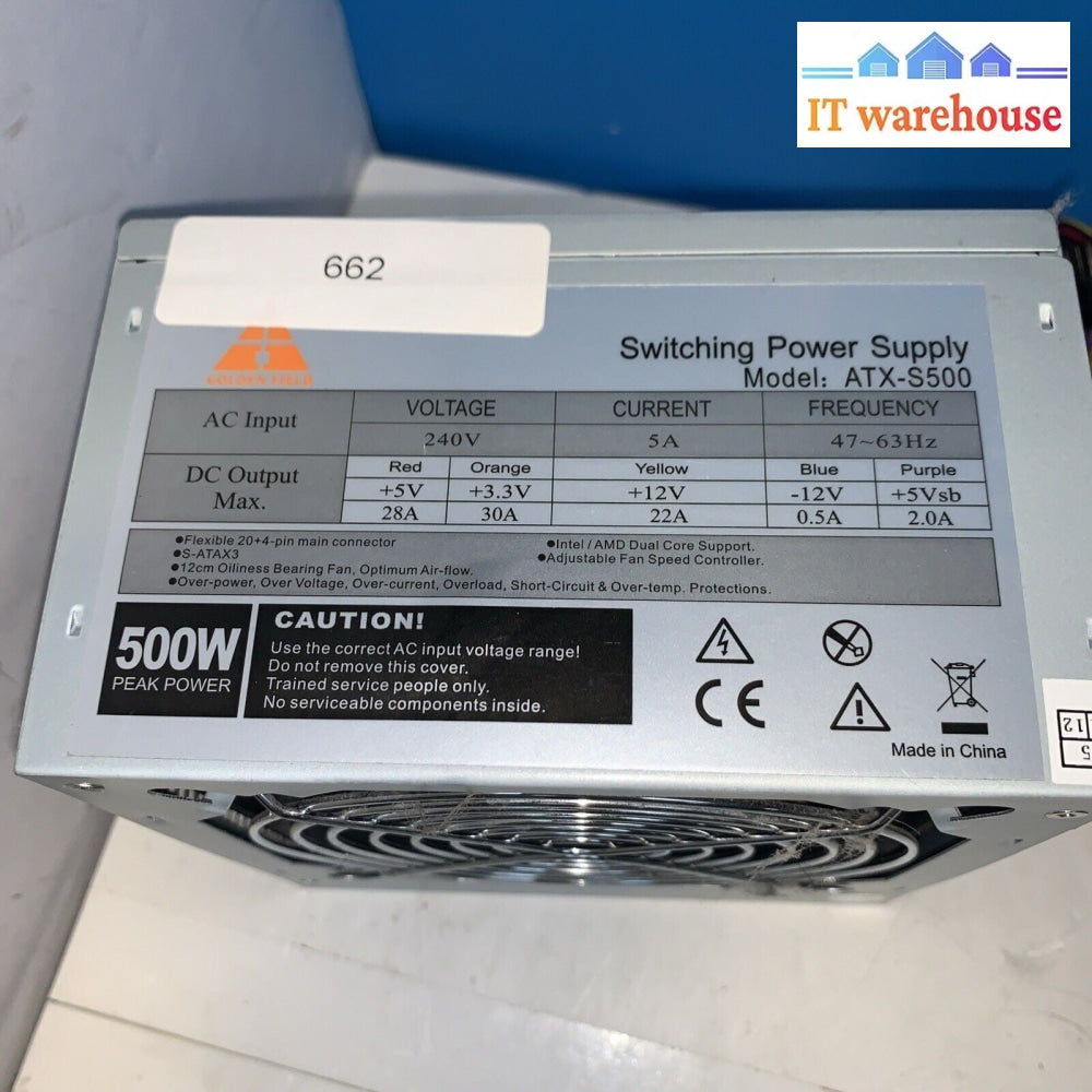 GOLDEN FIELD 500W WATT ATX POWER SUPPLY PSU ATX-S500 20+4 PIN SATA POWER Supply