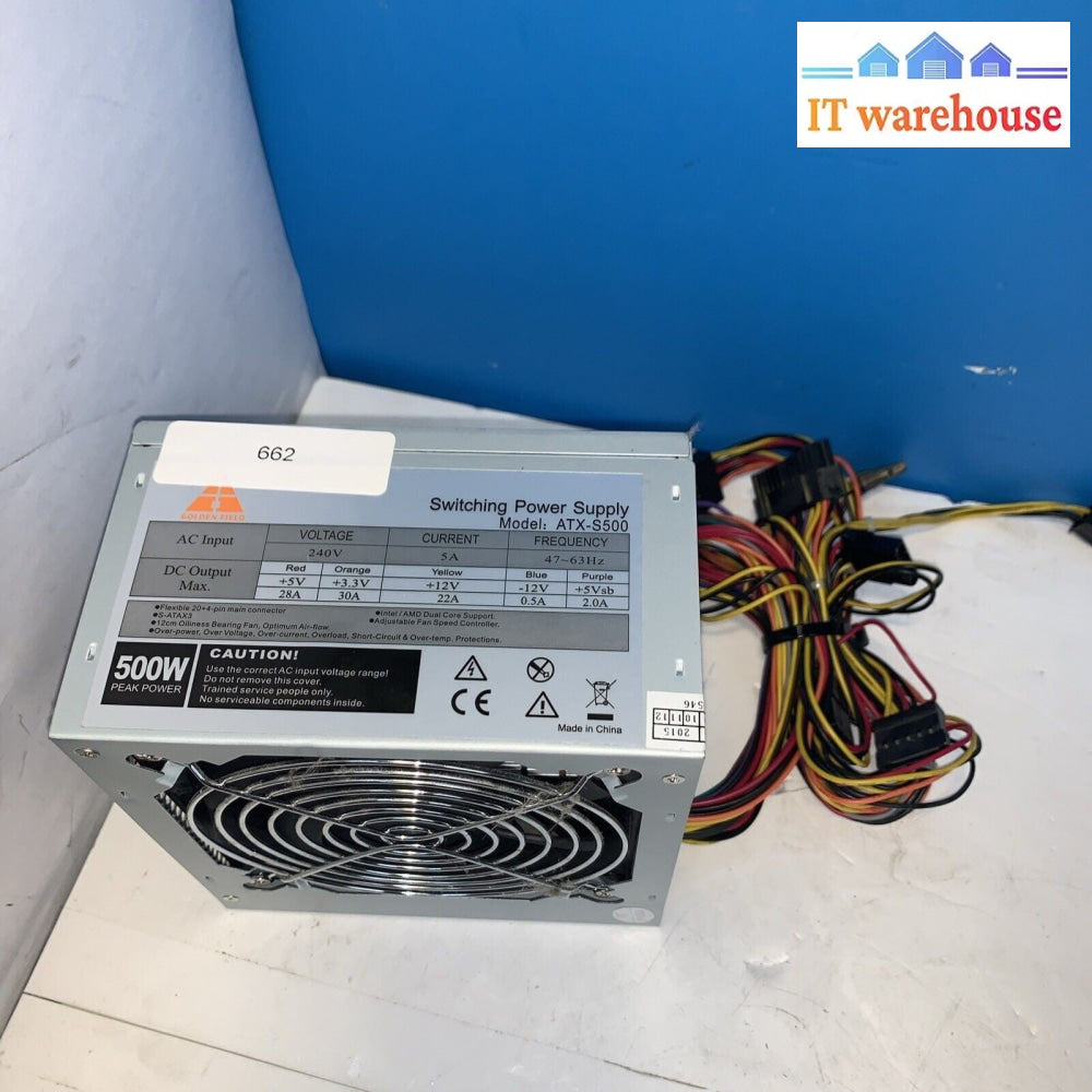 GOLDEN FIELD 500W WATT ATX POWER SUPPLY PSU ATX-S500 20+4 PIN SATA POWER Supply