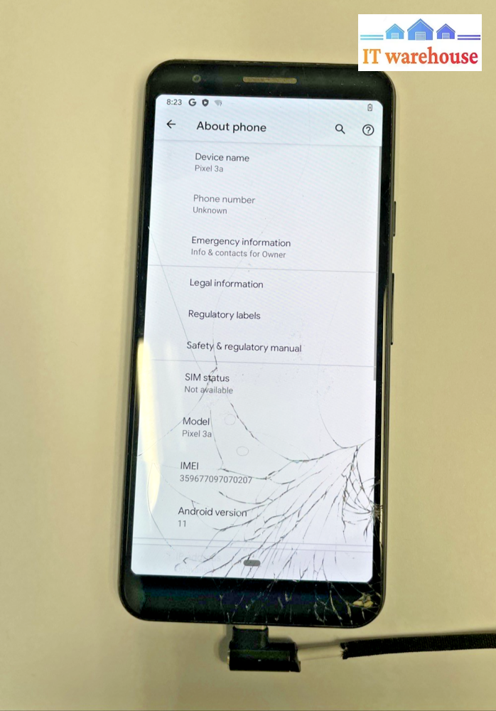 Google Pixel 3a 64GB  (Unlocked) with cracked screen Smartphone Tested  +