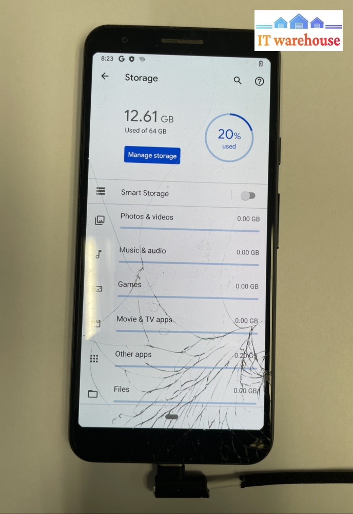 Google Pixel 3a 64GB  (Unlocked) with cracked screen Smartphone Tested  +