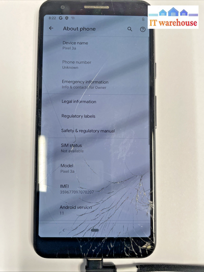 Google Pixel 3a 64GB  (Unlocked) with cracked screen Smartphone Tested  +