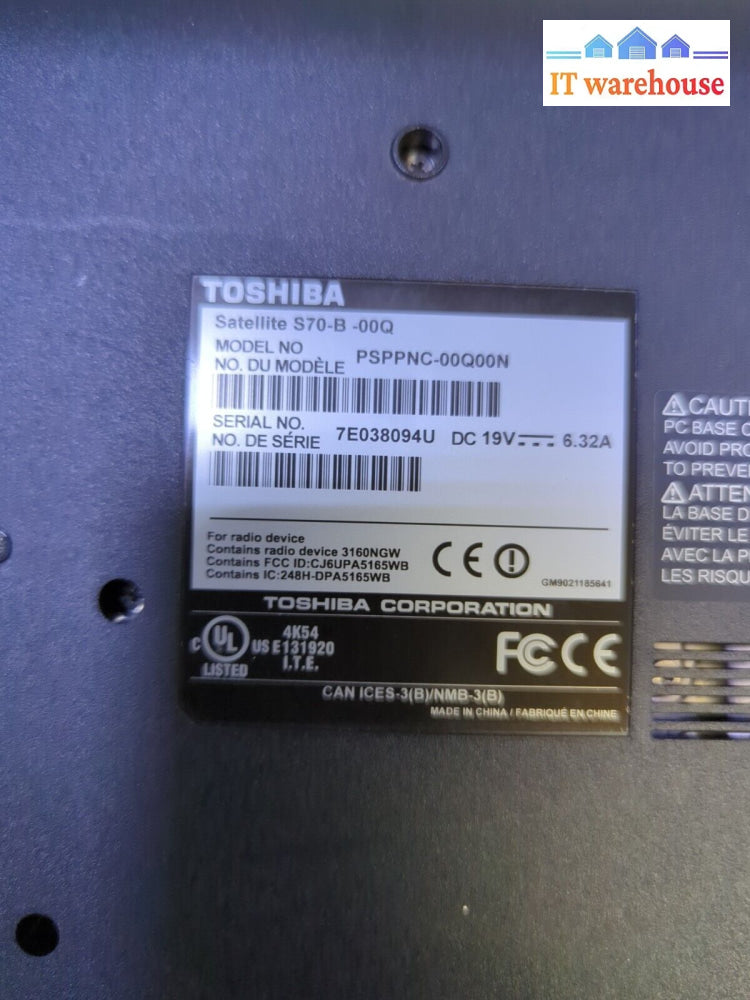 (GRADE A) 17’’ TOSHIBA SATELLITE S70-B i7-4710HQ/16GB RAM/256GB SSD/2GB GPU/WIN10
