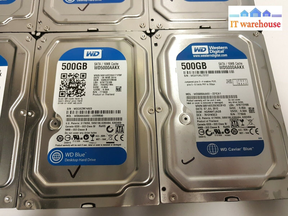 - (Grade A) 4X Wd Blue Wd5000Aakx 500Gb Sata 3.5’ Desktop Hard Drive