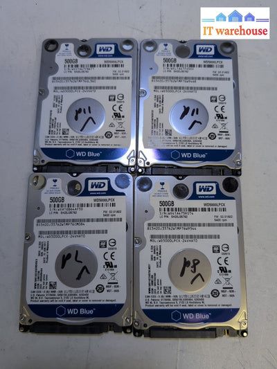 (GRADE A) 4x Western Digital Blue 500GB, 5400 RPM, 2.5" WD5000LPCX Hard Drives-