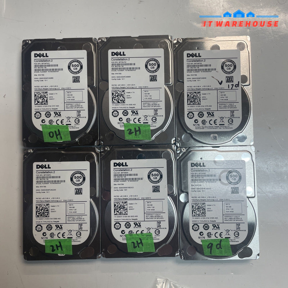 * (GRADE A) 6x Dell Seagate 500GB HDD 2.5" SATA Hard Drive 00X3Y ST9500620NS