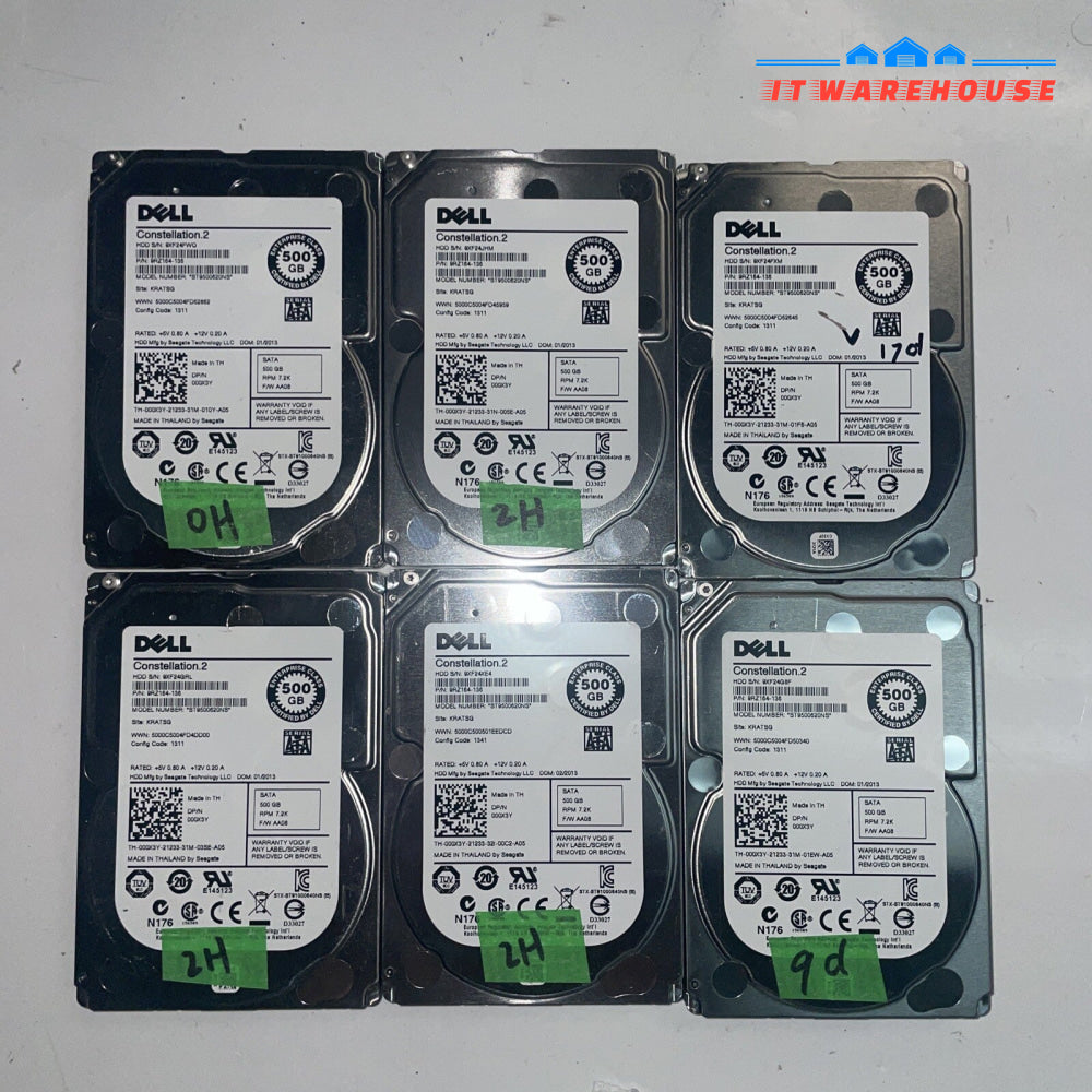 * (GRADE A) 6x Dell Seagate 500GB HDD 2.5" SATA Hard Drive 00X3Y ST9500620NS