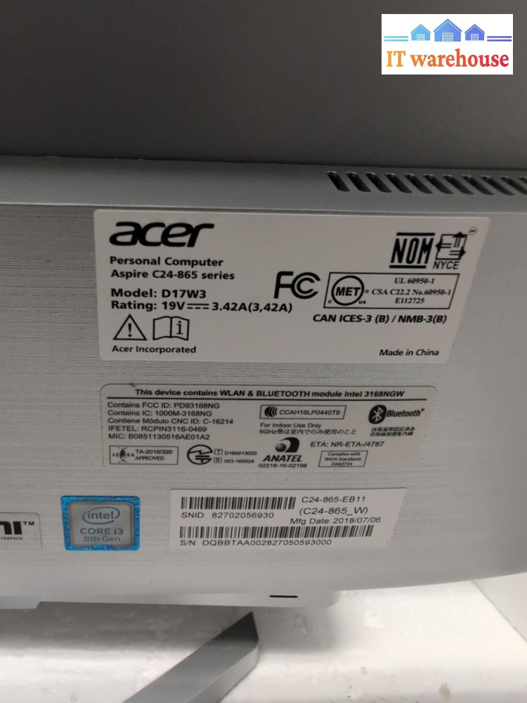 (GRADE A) Acer Aspire C24-865 24" All-in-One PC i3-8130U/8GB /480GB SSD/WIN 11 -