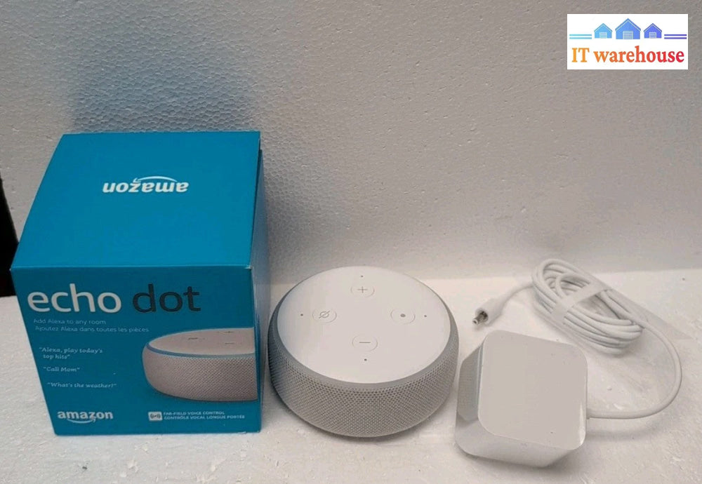 (GRADE A) Amazon Echo Dot 3rd Gen Smart Speaker (White) - W/ Power Supply -
