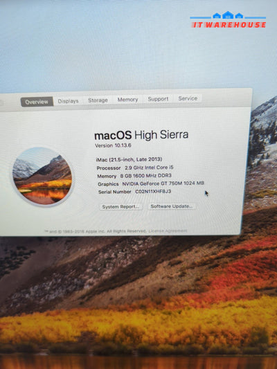 (GRADE A) Apple iMac 21.5" 2013 A1418 i5 2.9GHz/ 8GB RAM /1TB HDD/10.13  -