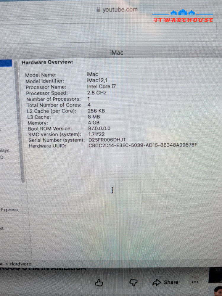 (GRADE A) Apple iMac A1311 21.5" 2011 i7-2.8GHz CPU /4GB RAM /1TB HDD /10. 13 -