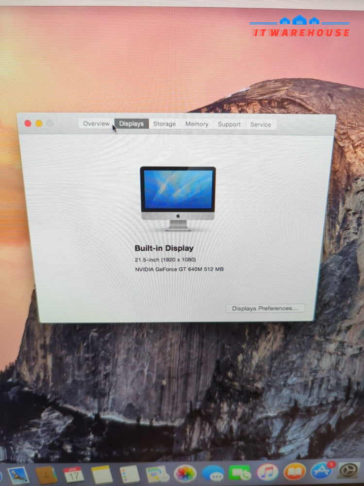(GRADE A) Apple iMac A1418 21.5’’ 2012 - Core i5-3335S/8GB RAM /1TB HDD/OS 10.10-