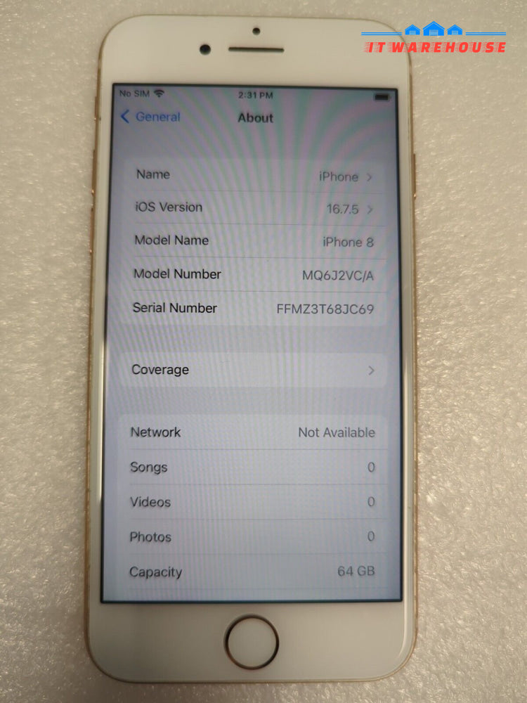 (GRADE A) Apple iPhone 8 - 64 GB - Gold MQ6J2VC/A iOS 16.7.5 (Unlocked)