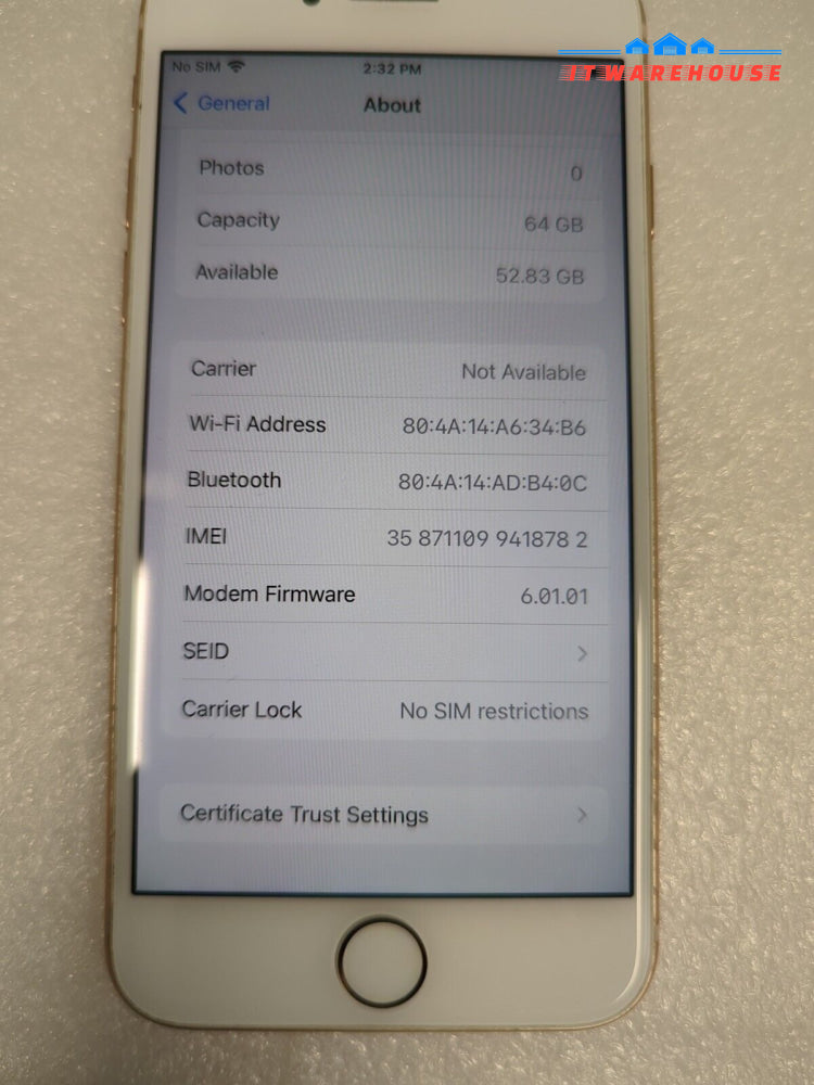 (GRADE A) Apple iPhone 8 - 64 GB - Gold MQ6J2VC/A iOS 16.7.5 (Unlocked)