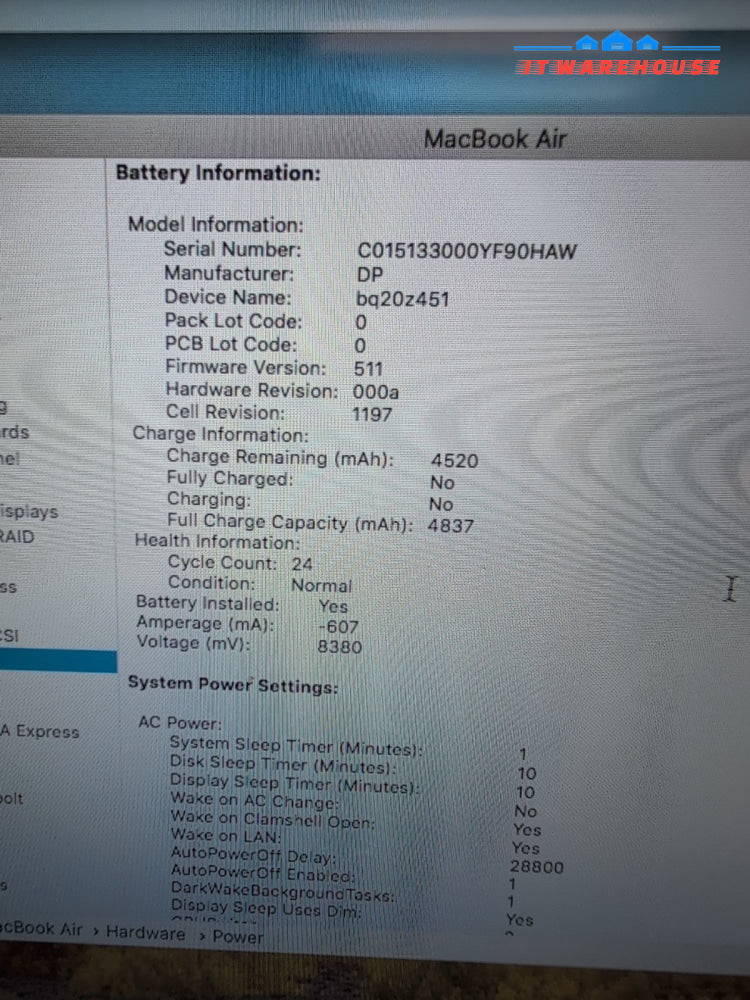 (GRADE A) Apple MacBook Air 11" A1465 2015  i5 - 1.6GHz/128GB SSD/4GB/OS 10. 13-