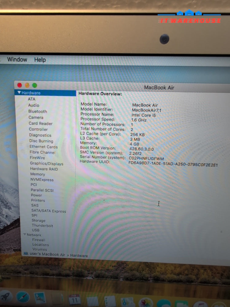 (GRADE A) Apple MacBook Air 11" A1465 2015  i5 - 1.6GHz/128GB SSD/4GB/OS 10. 13-