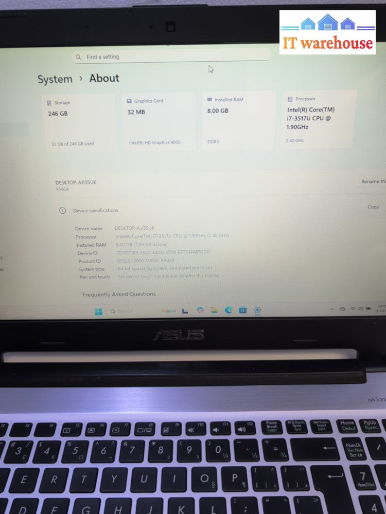 (GRADE A) Asus S56C 15.6" Laptop Intel  i7-3517U CPU/8GB RAM/240GB SSD/Win 11 -