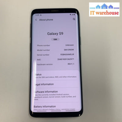 Grade A (Carrier: Bell) Samsung Galaxy S9 SM-G960W 64GB Midnight Black