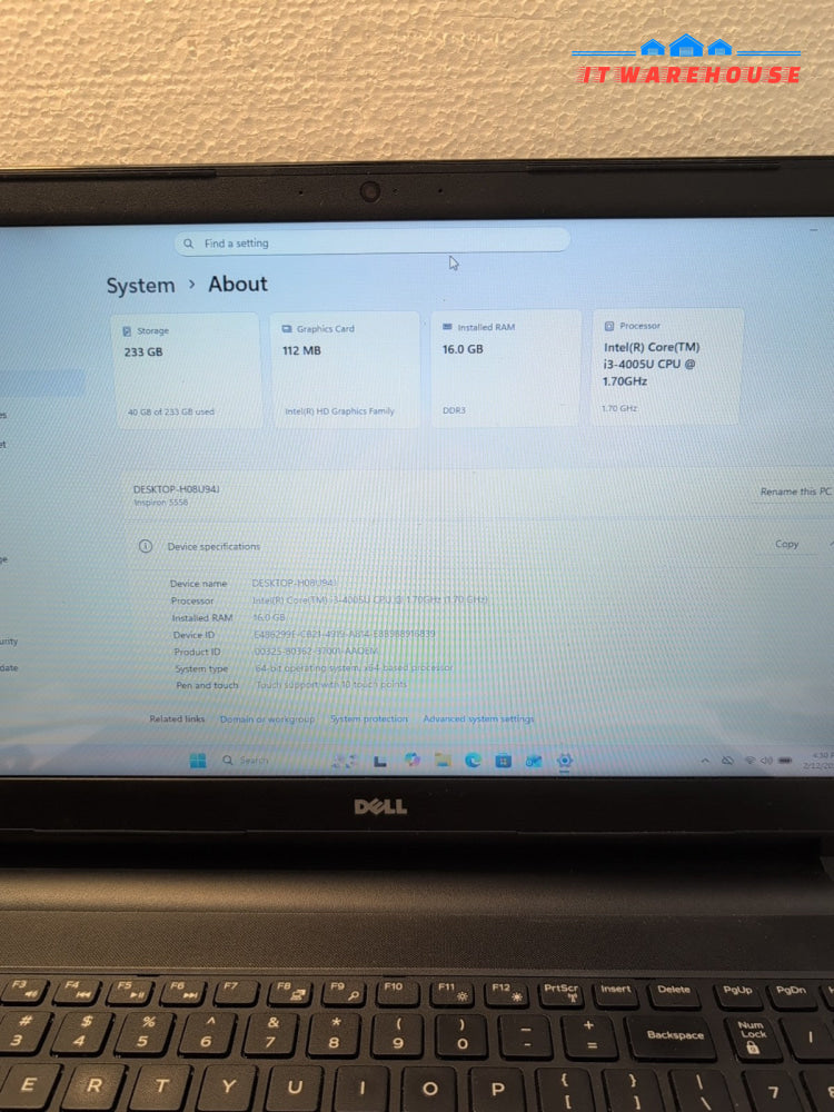 (Grade A) Dell Inspiron 5558 15.6" Touch Laptop  i3-4005U/16GB/250GB SSD/Win10 -