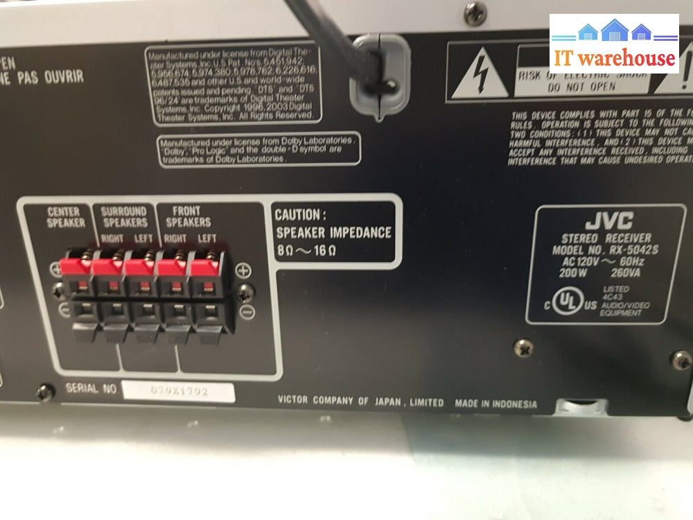 - (GRADE A) JVC RX-5042 A/V Control Receiver With Speakers TESTED (NO REMOTE)