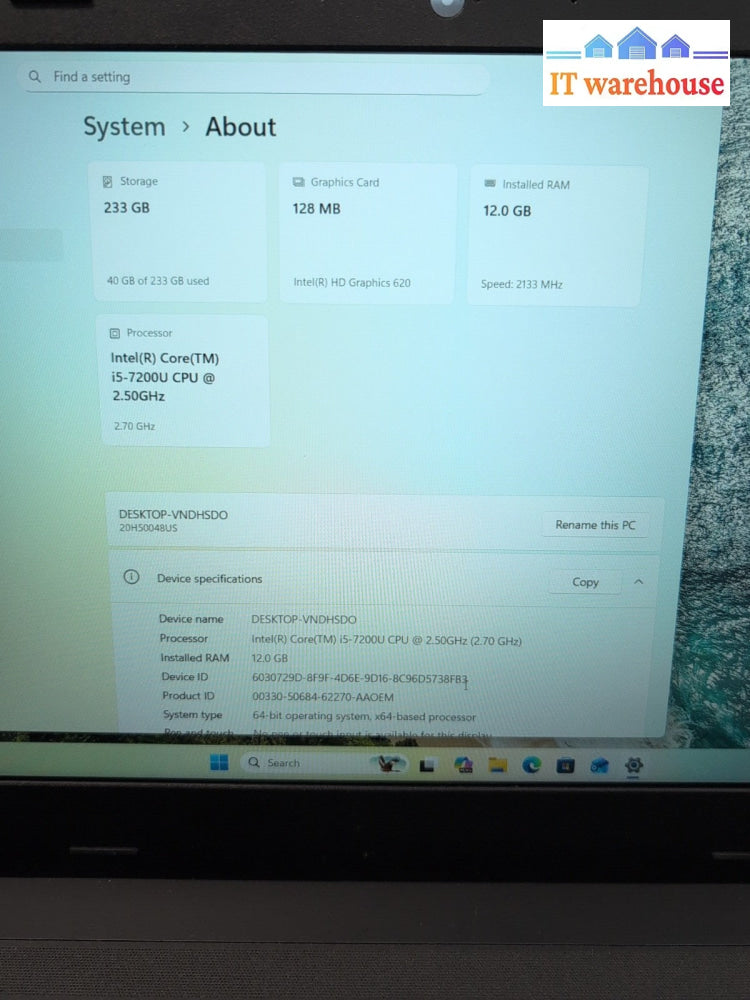 (GRADE A) Lenovo ThinkPad E570 15.6" Laptop i5-7200U/12GB /250GB SSD/Win 11 -