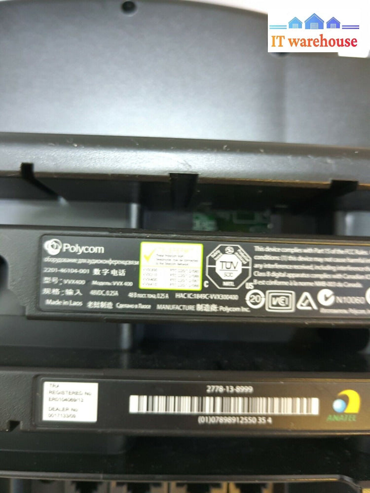 (Grade A) Polycom VVX 400 Desktop IP Phone 2201-46104-001 W/Handset，Stand，AC