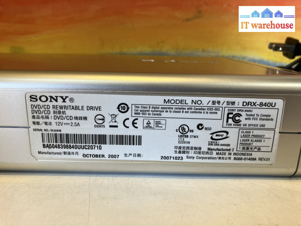 ~ (Grade A) Sony DVD/CD Rewritable Drive DRX-840U W/ Power Supply & Cable Tested