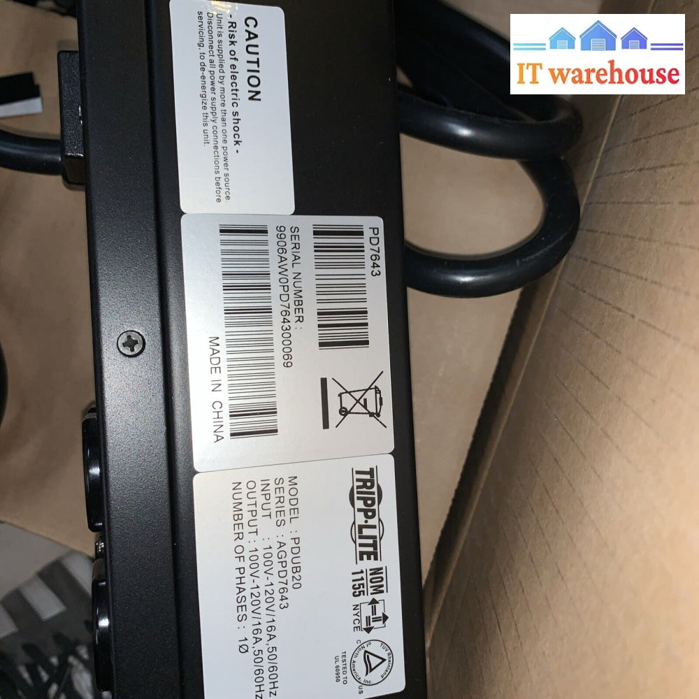 Grade A ~ Tripp Lite PDUB20 PDU Dual Source Hot Swap 100-127V 16A 8 5-15/20R