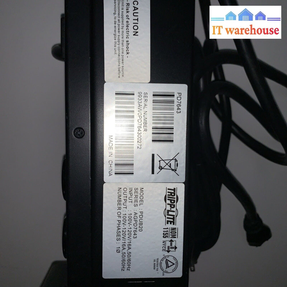 Grade A ~ Tripp Lite PDUB20 PDU Dual Source Hot Swap 100-127V 16A 8 5-15/20R