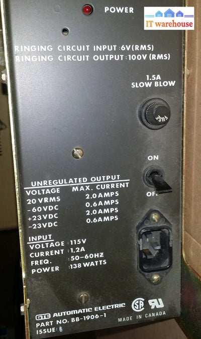 GTE AUTOMATIC ELECTRIC CSA BB-1906-1 138 WATTS POWER  # TMP *