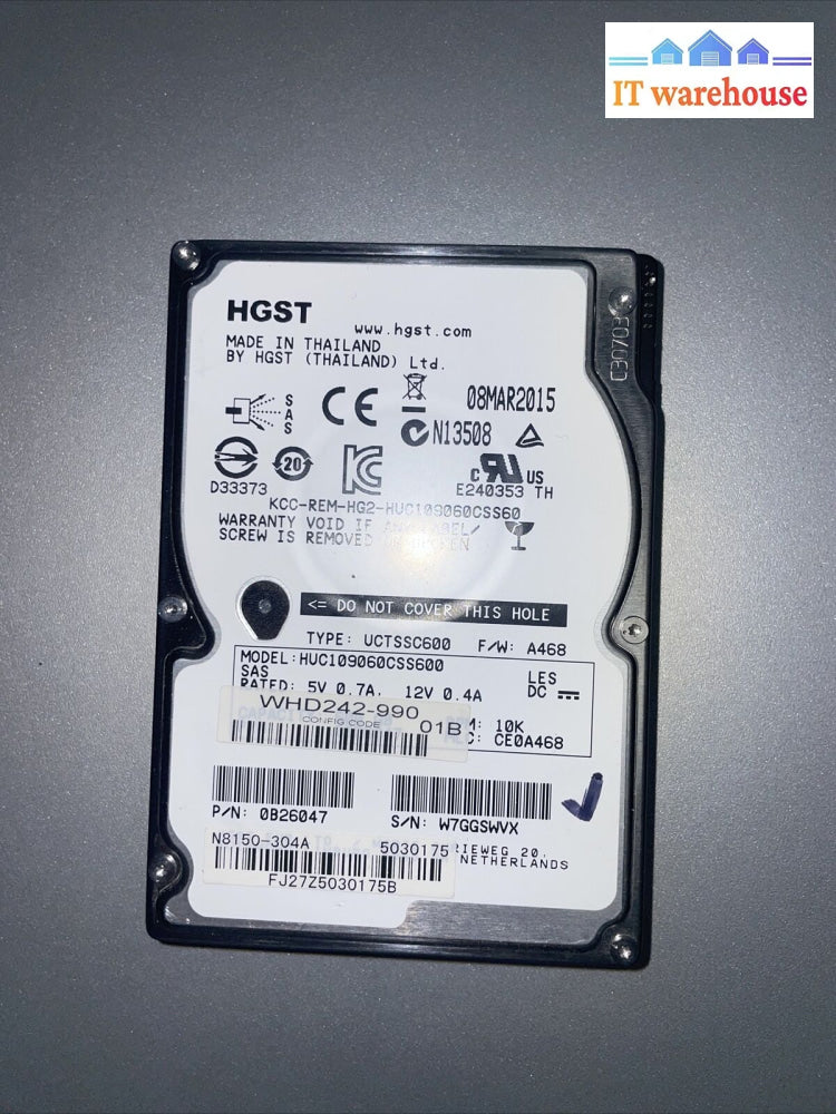 Hgst Huc109060Css600 600Gb 2.5’ Sas 2 (Remaining Life 1000 Days)