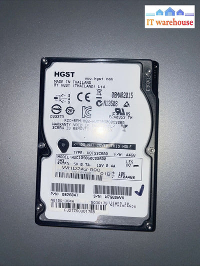 Hgst Huc109060Css600 600Gb 2.5’ Sas 2 (Remaining Life 1000 Days)