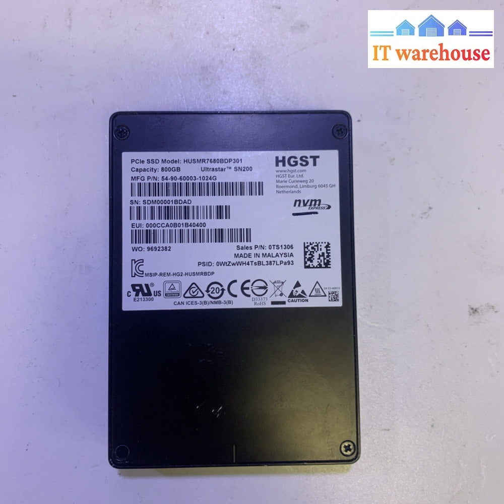 HGST Ultrastar SN200 800GB NVMe U.2 PCIe SSD HUSMR7680BDP301