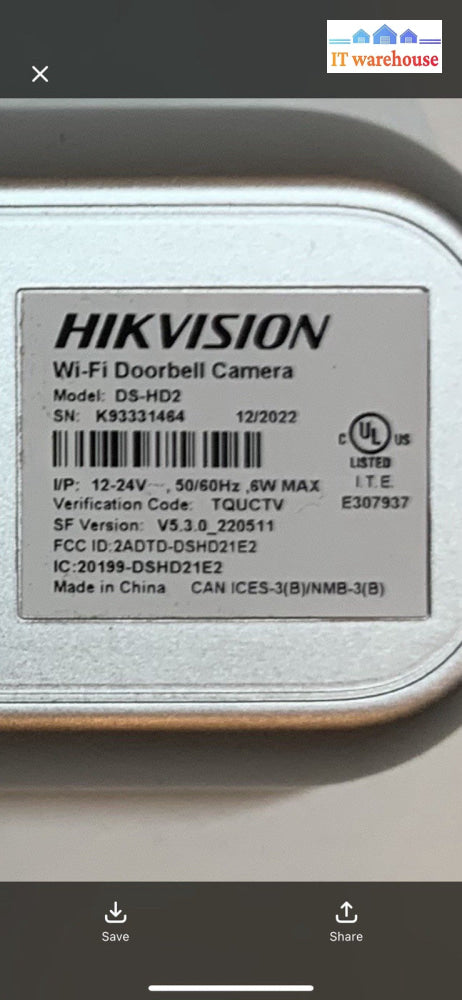 Hikvision DS-HD2 WiFi DOORBELL Gen2, 1080P, AI Powered Human Detection