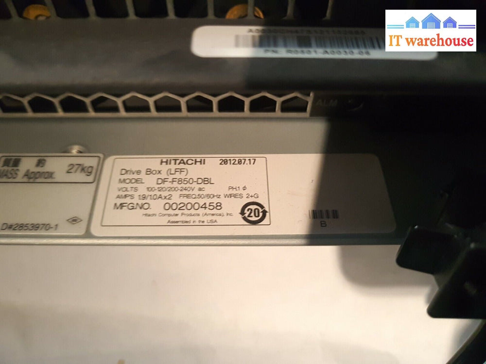 - Hitachi DF-F850-DBL Drive Box 2U 12x Drive Chassis W/Controller + PSU (NO HDD)