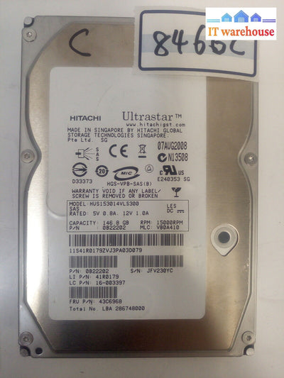 - Hitachi Ultrastar 147Gb 15000Rpm Sas Hdd Hus153014Vls300 43C6968 @@@